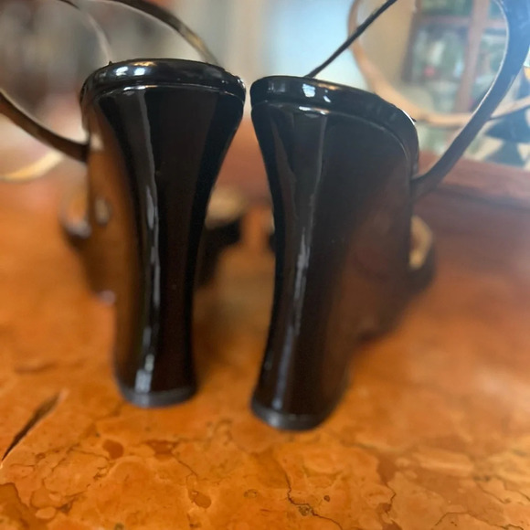 Jessica Simpson OJILLY Black Patent High Wedge Square Open Toe Sandal 9.5 NEW - Picture 5 of 5